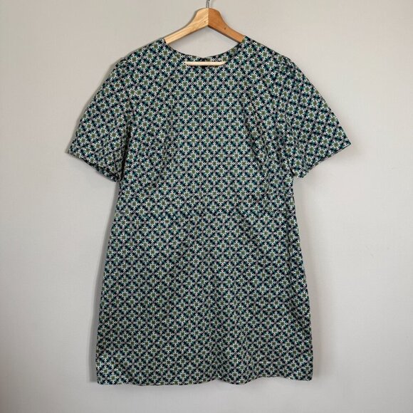 Boden Geometric Pattern Shift Mini Dress Womens 16/18R Green Short Sleeve Preppy - Picture 5 of 14